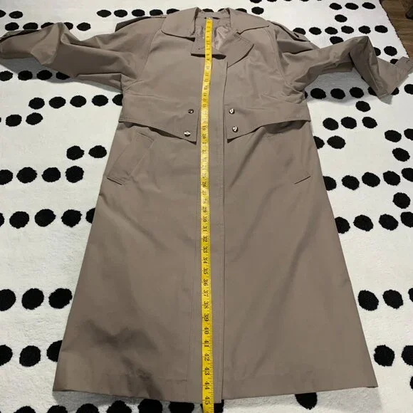 Vintage 80s 90s Khaki Long Beltless Classic Trench Coat Overcoat Raincoat - Picture 15 of 16
